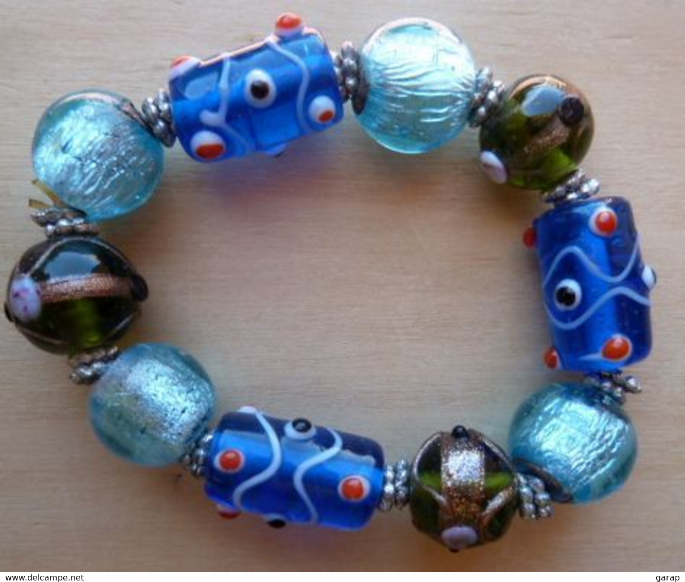 Bra-057 Bracelet Perles Verre De  Venise Interceptées De Perles Métal Gris Façon Vieil Ag - Autres & Non Classés