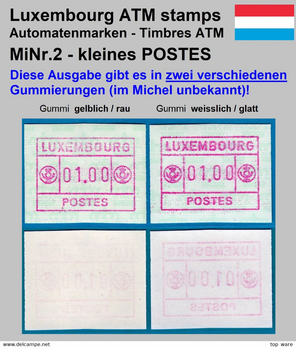 Luxemburg Luxembourg Timbres ATM 2 Kleines Postes * Je 1x Gelb.- / Weisslicher Gummi 1 Fr. ** Frama Automatenmarken - Automatenmarken