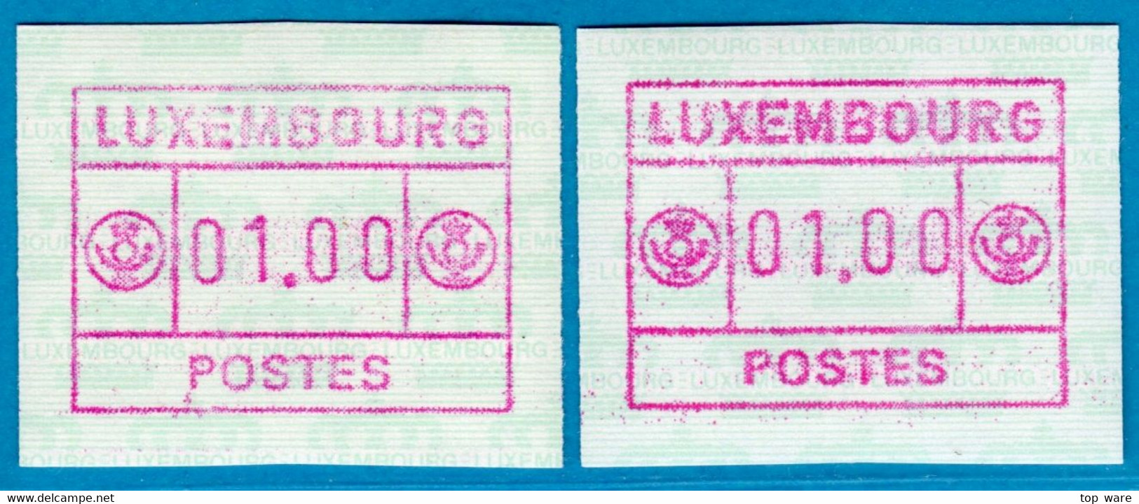 Luxemburg Luxembourg Timbres ATM 2 Kleines Postes * Je 1x Gelb.- / Weisslicher Gummi 1 Fr. ** Frama Automatenmarken - Postage Labels