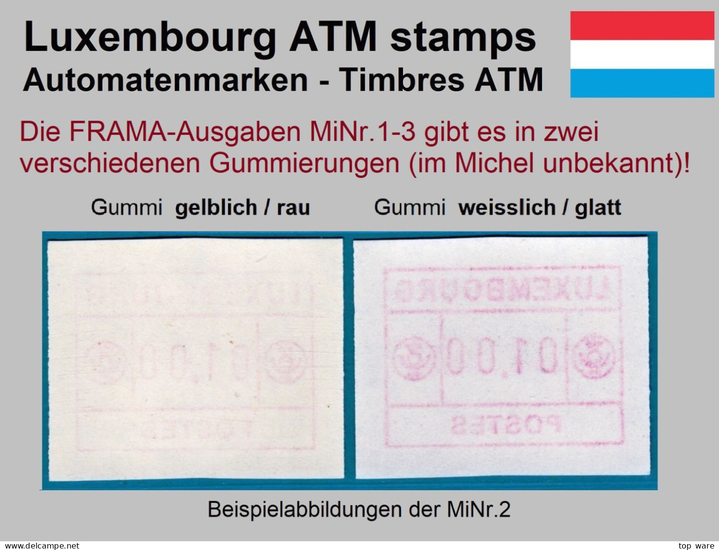 Luxemburg Luxembourg Timbres ATM 2 Kleines Postes * Je 1x Gelb.- / Weisslicher Gummi 1 Fr. ** Frama Automatenmarken - Automatenmarken