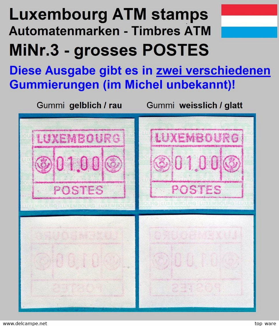 Luxemburg Luxembourg Timbres ATM 3 Grosses POSTES * Je 1x Gelb.- / Weisslicher Gummi 1 Fr. ** Frama Automatenmarken - Automatenmarken