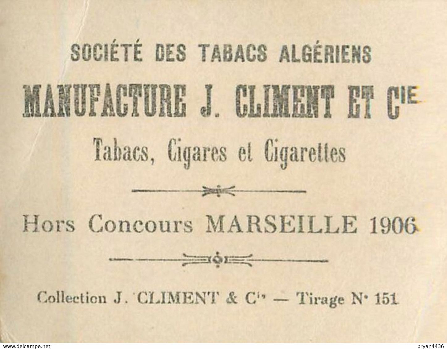 CARTE CIGARETTES CLIMENT  - ANONYME . - Climent