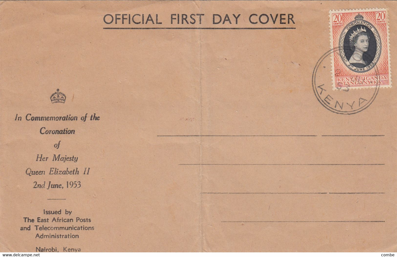 COVER. FIRST DAY. KENYA. CORONATION ELISABETH 2 - Other & Unclassified