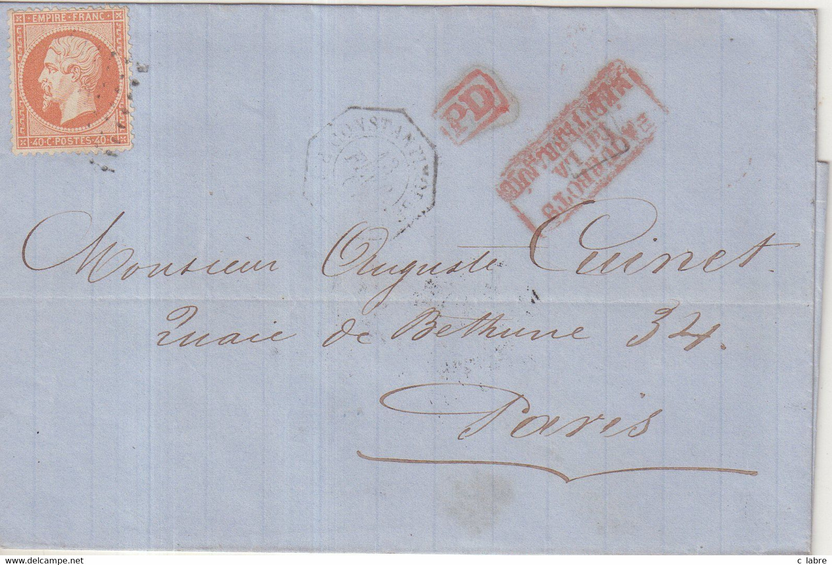 FRANCE : N° 23 . OBL ANCRE . ET CAD " CONSTANTINOPLE Paq Fr " . POUR PARIS . 1867 . LST . - 1849-1876: Klassik