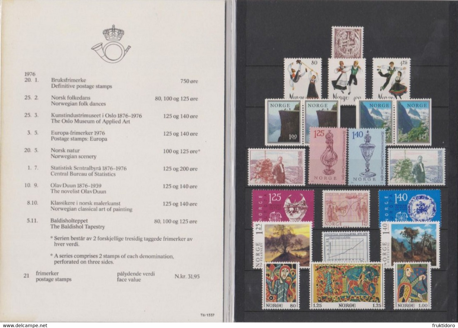 Norway Year Set Norwegian Stamps 1976 - Folk Dances - Museum Of Applied Art - Europa - Handicrafts ** - Full Years