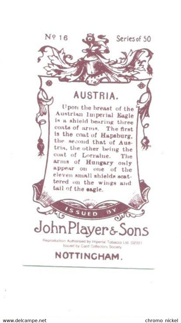 AUSTRIA-HUNGARY Austro-Hongrois Drapeau Flag  Emblem Cigarettes John Player & Sons TB   Like New 2 Scans - Player's