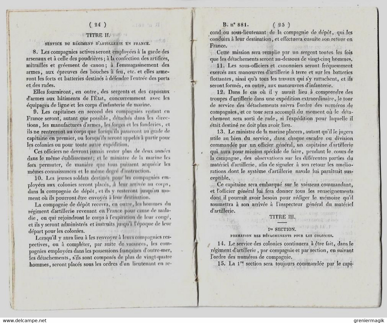 Bulletin Des Lois 881 1842 Corps Royal D'artillerie De La Marine/Sénégal/Organisation Du Corps Des équipages Militaires - Décrets & Lois