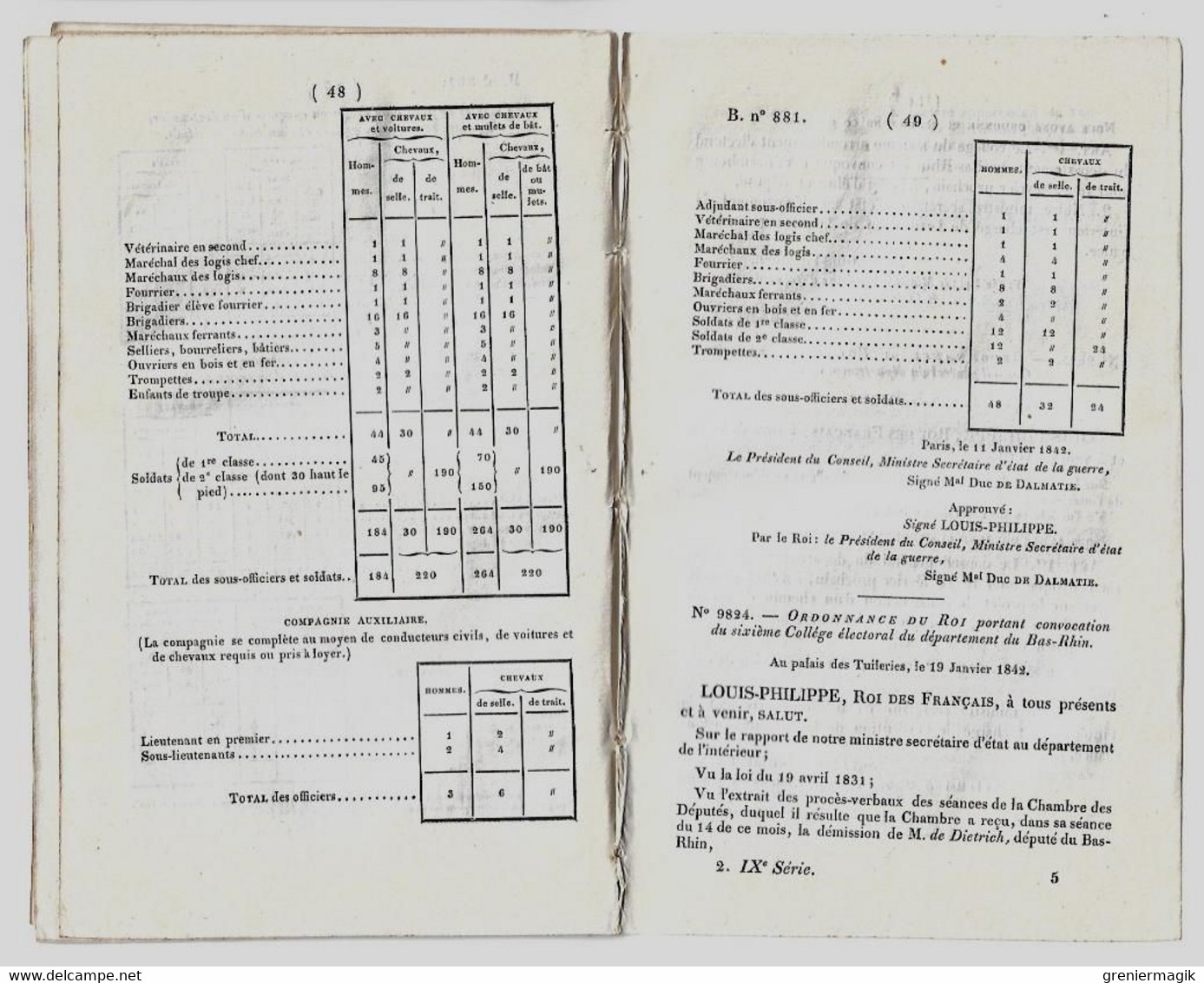 Bulletin des Lois 881 1842 Corps royal d'artillerie de la Marine/Sénégal/Organisation du Corps des équipages militaires