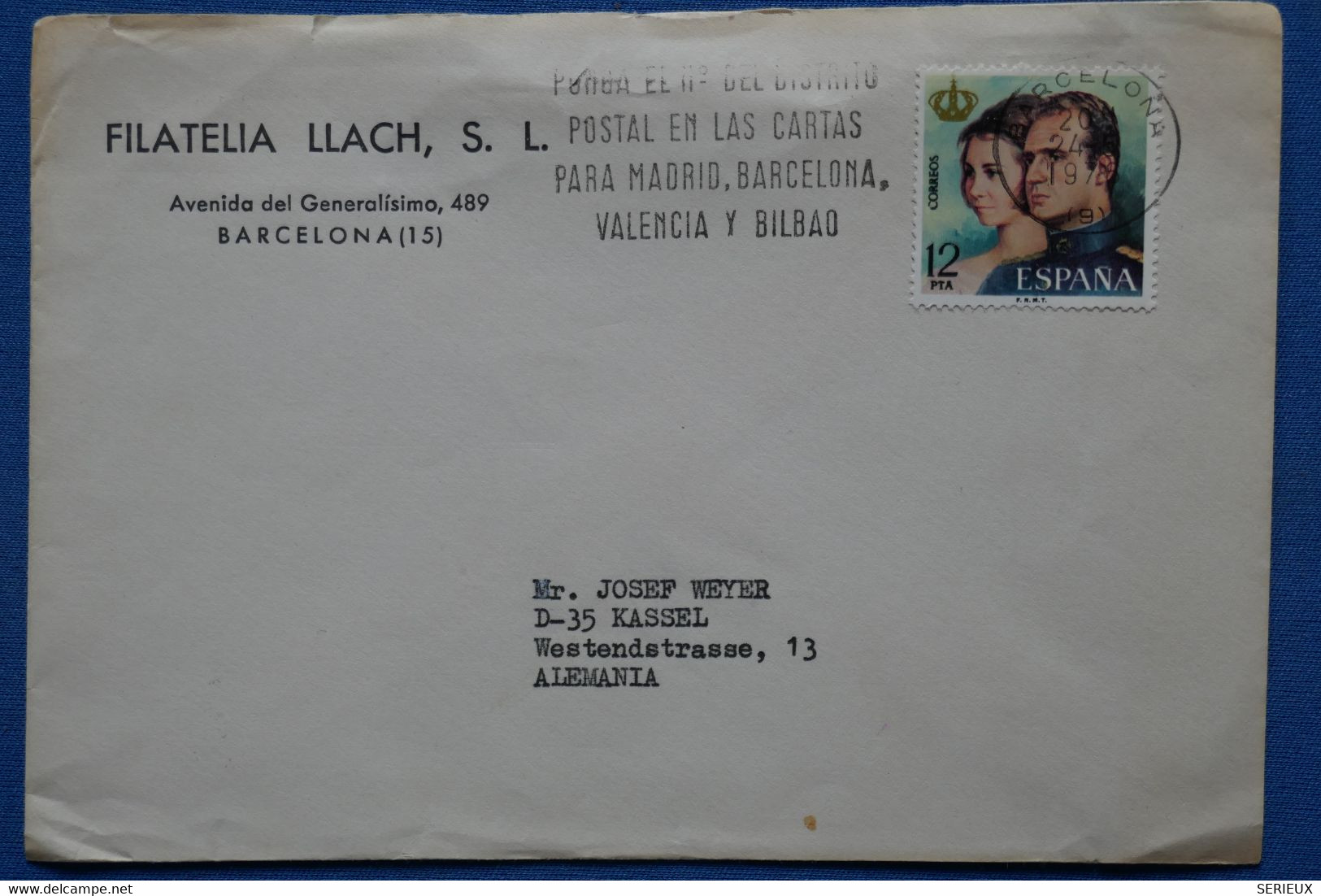 #14  ESPAGNE  BELLE  LETTRE  .  1978  BARCELONA  POUR GERMANY +  + AFFRANCHISSEMENT. INTERESSANT - Lettres & Documents