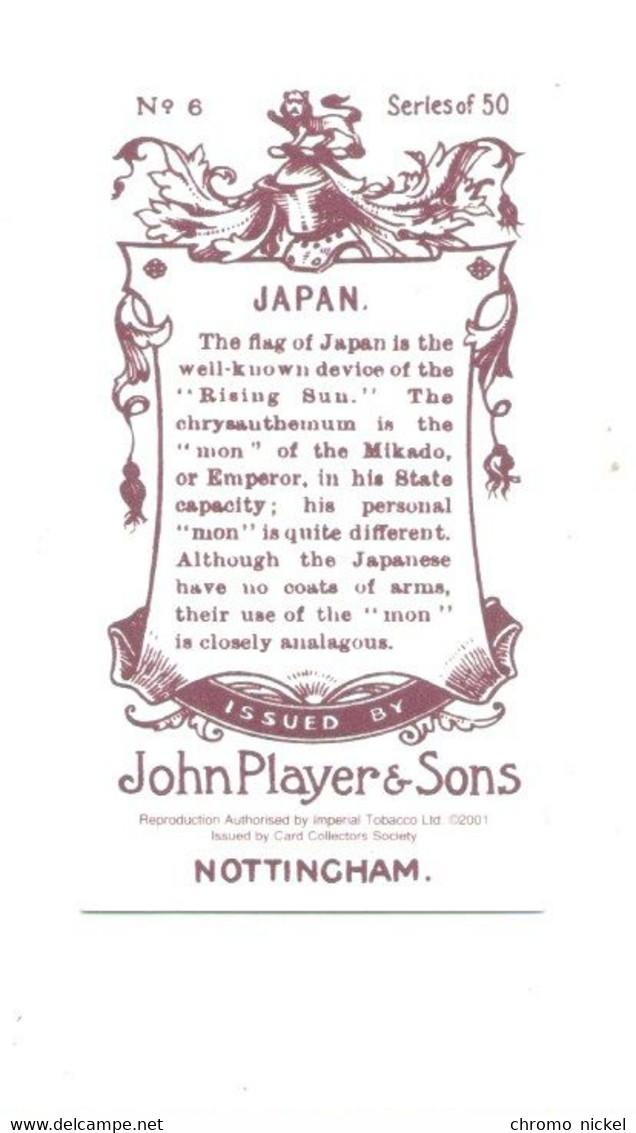 JAPAN Japon Drapeau Flag  Emblem Cigarettes John Player & Sons TB   Like New 2 Scans - Player's