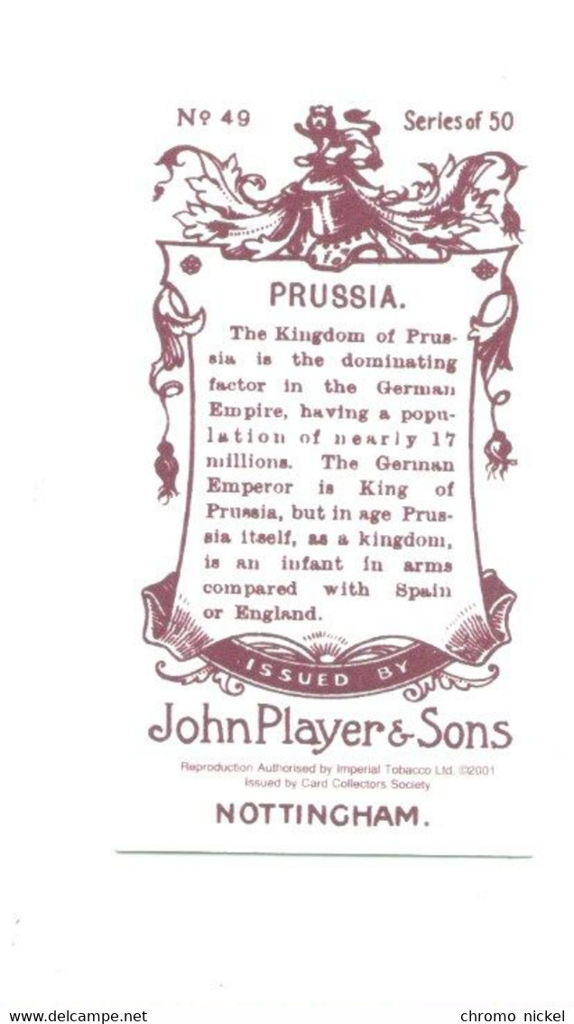 Prussia Prusse Flag  Emblem Cigarettes John Player & Sons TB   Like New 2 Scans - Player's