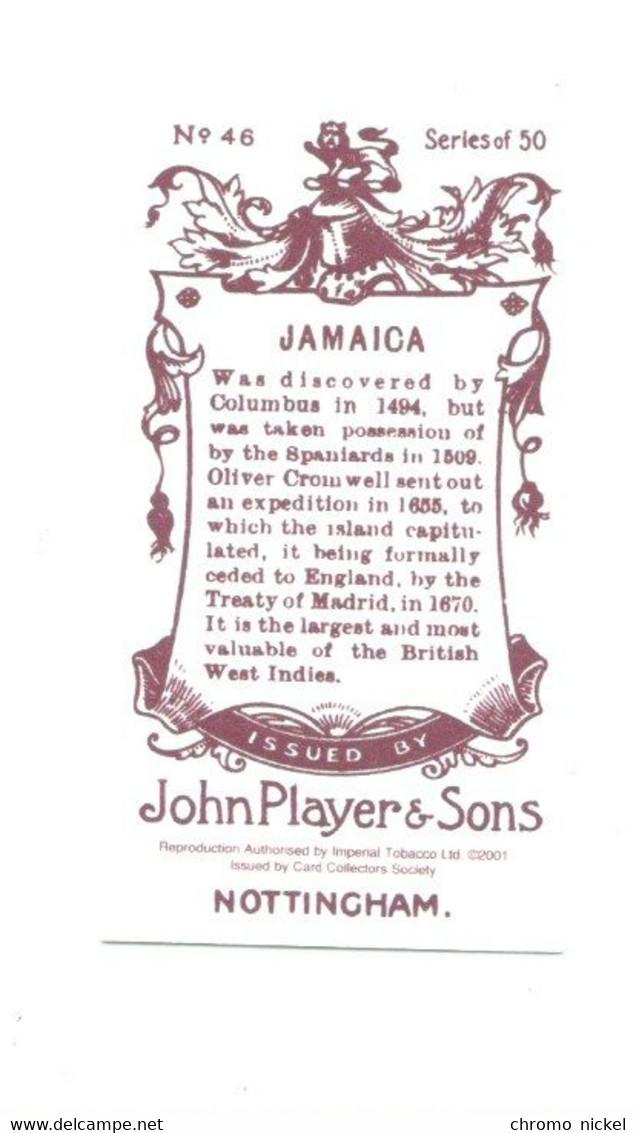 JAMAICA Jamaïque Flag  Emblem Cigarettes John Player & Sons TB   Like New 2 Scans - Player's