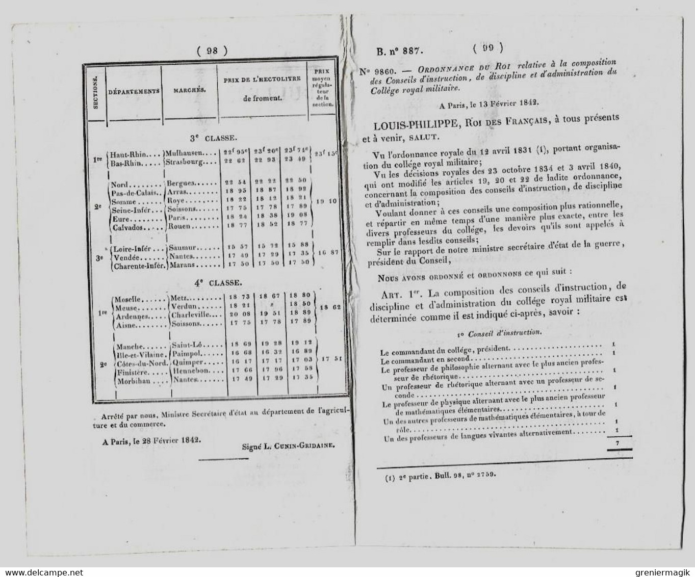 Bulletin Des Lois 887 1842 Construction Pont Suspendu Sur La Garonne à Toulouse (Tarif Péage)/Collège Royal Militaire - Décrets & Lois