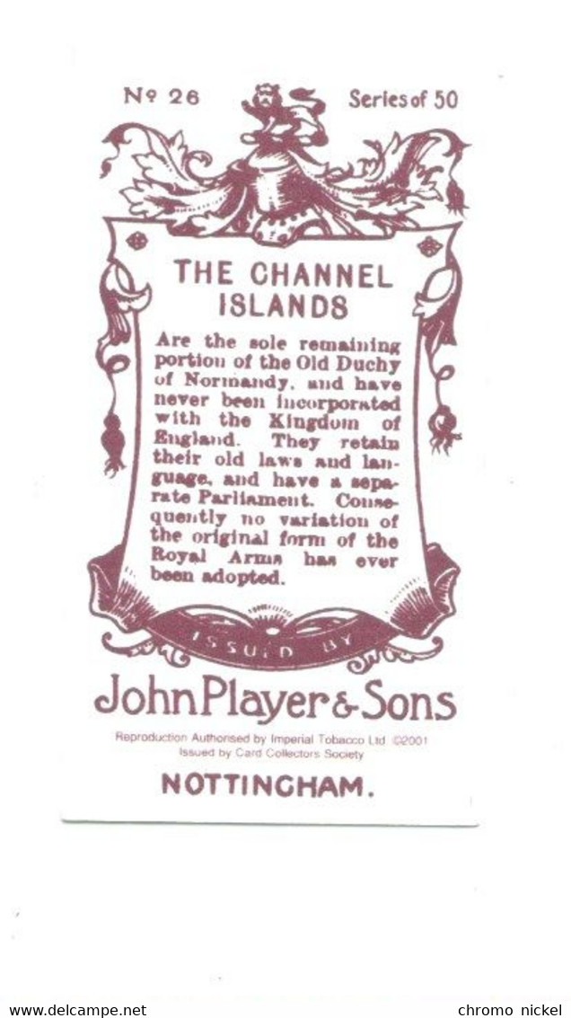 CHANNEL ISLANDS Îles Anglo-Normandes  Flag  Emblem Cigarettes John Player & Sons TB   Like New 2 Scans - Player's