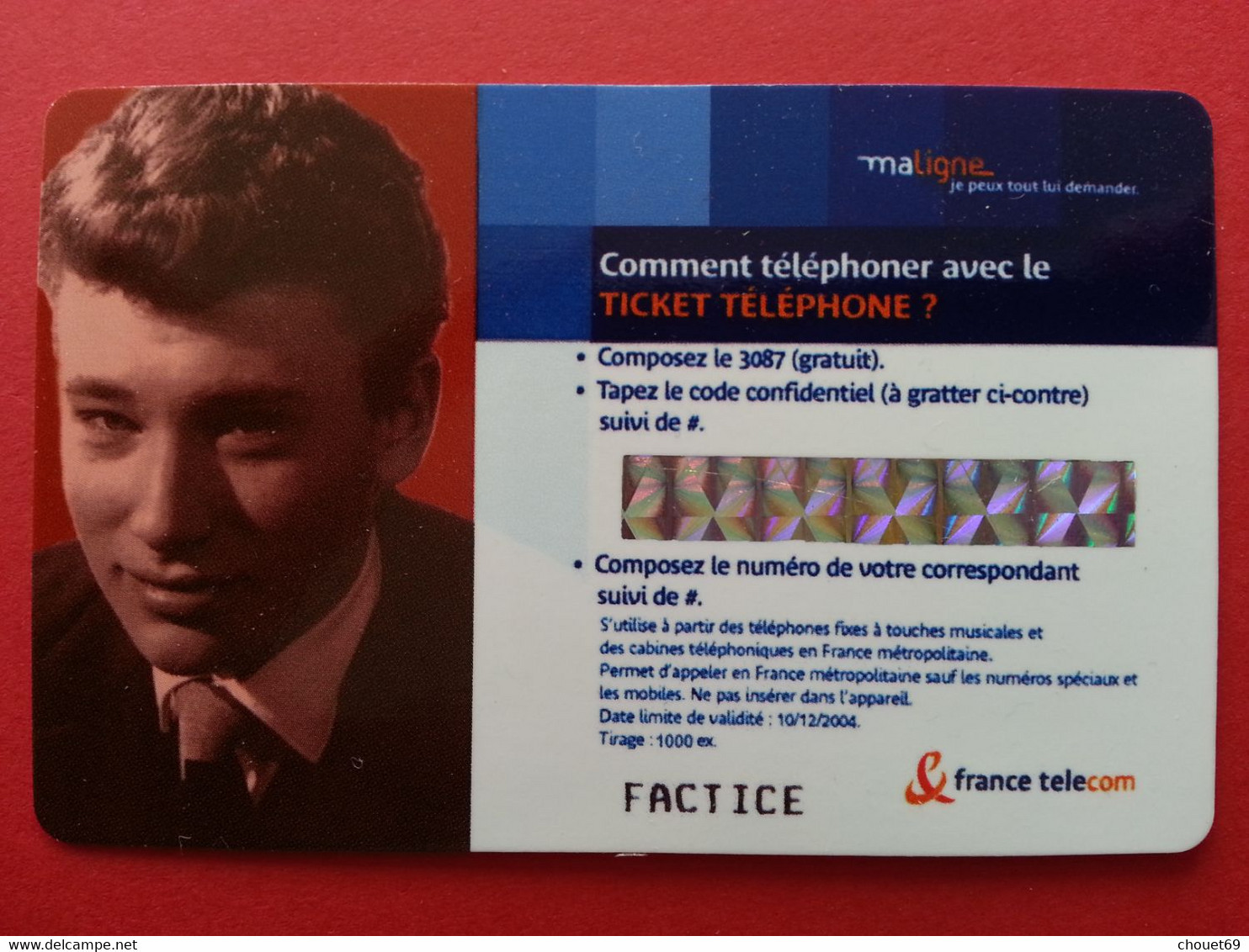 Ticket France Telecom Johnny Halliday 2004 - 1000ex - Factice Spécimen Non Retenu ? (CB0621 - FT