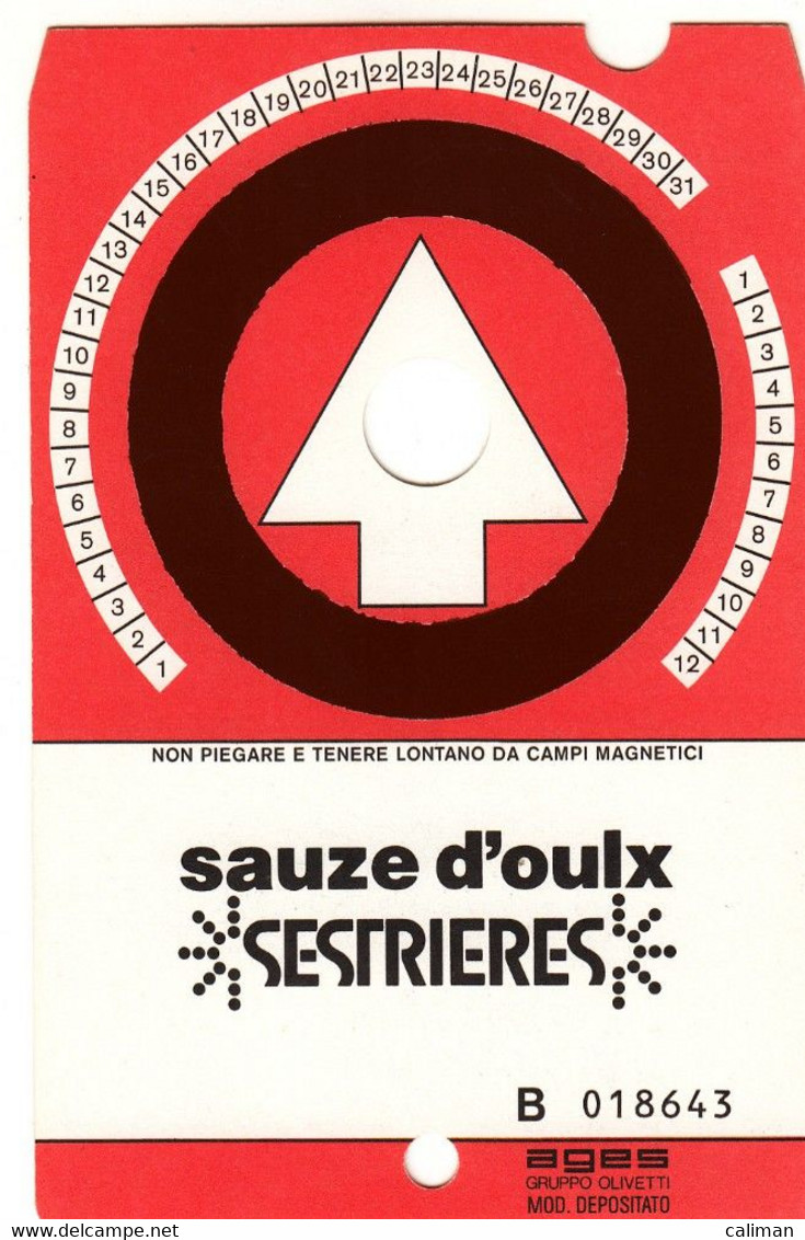 SKIPASS TESSERA GIORNALIERA SAUZE D'OULX SESTRIERES 1986 - Tickets - Vouchers