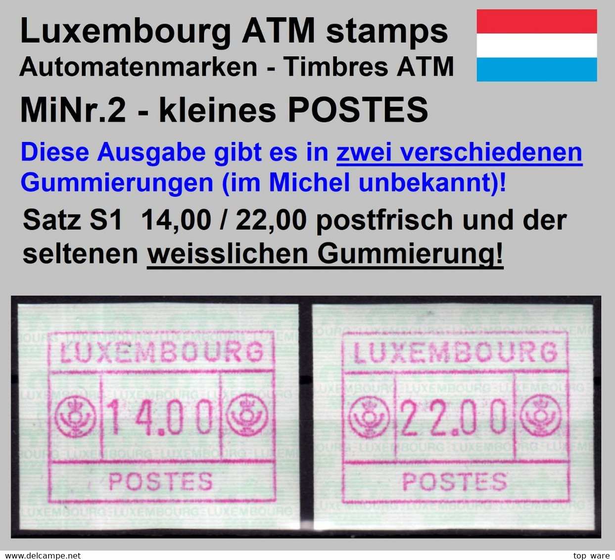 Luxemburg Luxembourg Timbres ATM 2 Kleines Postes * Weisslicher Gummi Satz S1 14/22 ** Frama Etiquetas Automatenmarken - Automatenmarken