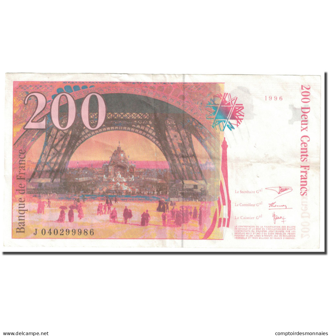 France, 200 Francs, Eiffel, 1996, TTB, Fayette:75.03a, KM:159b - 200 F 1995-1999 ''Eiffel''