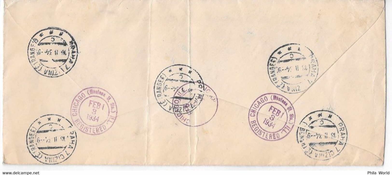 US 1934 Transatlantic Maritime Registerd Cover To PRAHA PRAGUE CZECHOSLOVAKIA From Chicago Illinois - Aerei