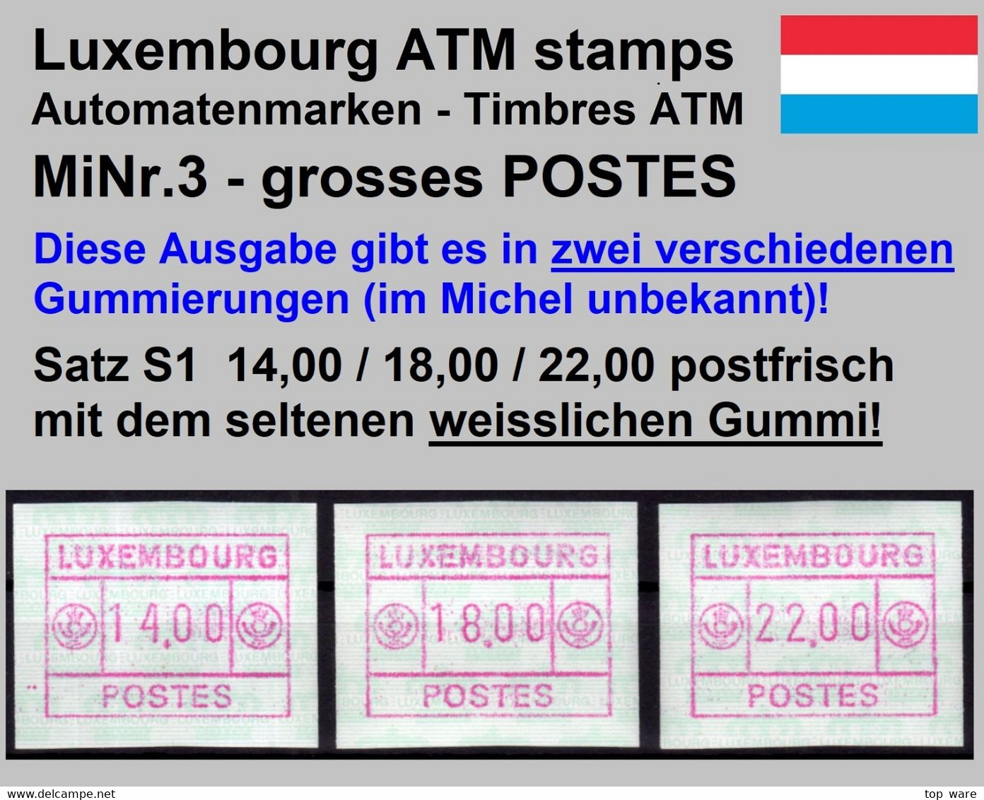 Luxemburg Luxembourg Timbres ATM 3 Grosses POSTES / Weisslicher Gummi Satz 14/18/22 ** Frama Automatenmarken - Vignettes D'affranchissement