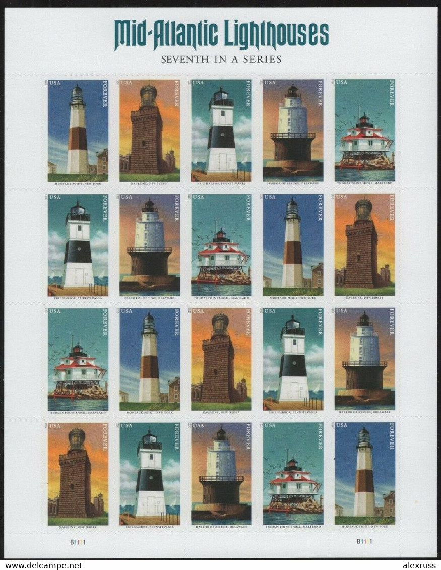 US 2021 Mid-Atlantic Lighthouses Full Sheet Scott # 5621-5625, VF MNH** - Feuilles Complètes