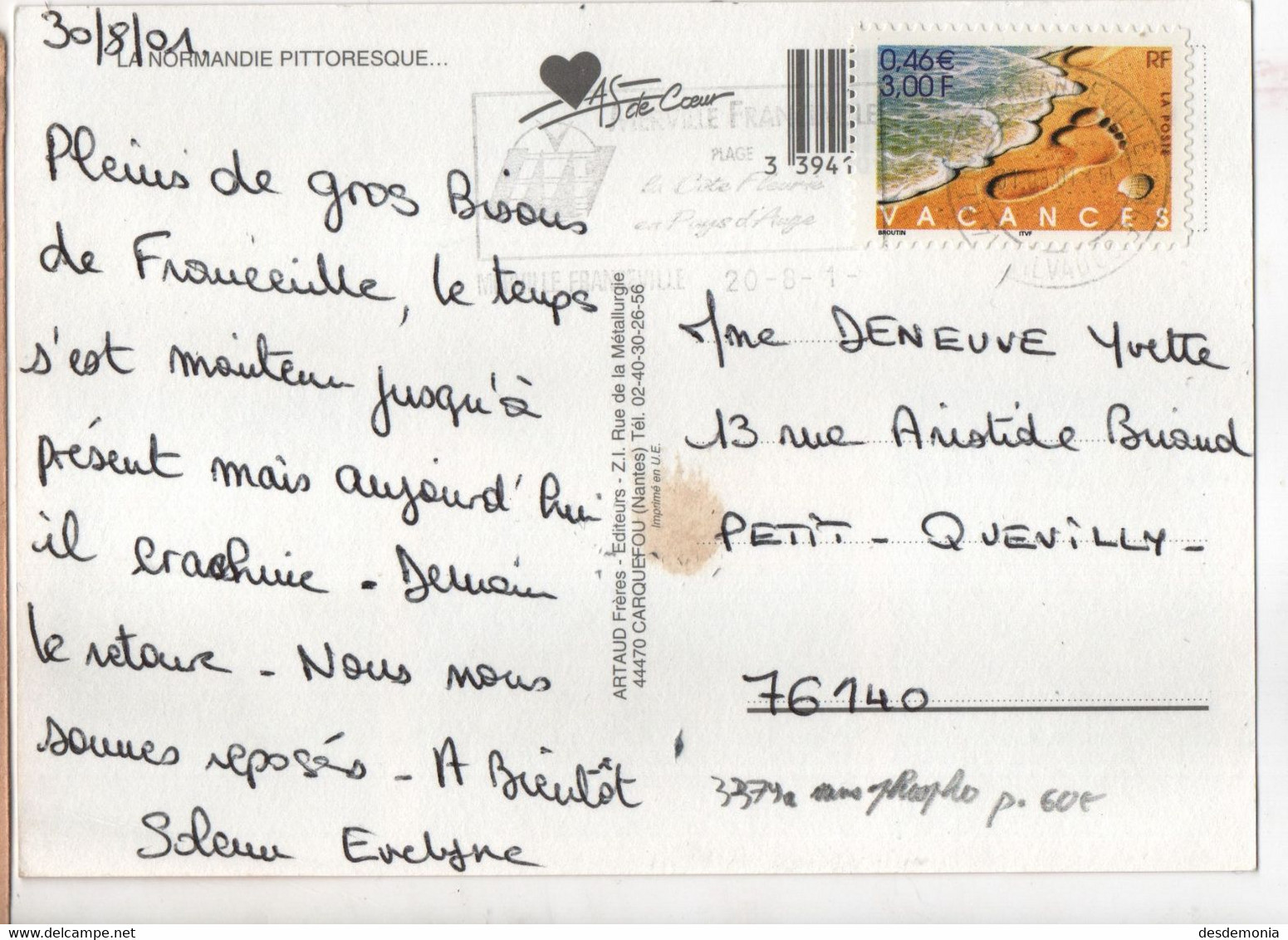 France Maury AA 29a (Yvert 29) O Vacances Sans Phospho Ssl (c 120) - Lettres & Documents