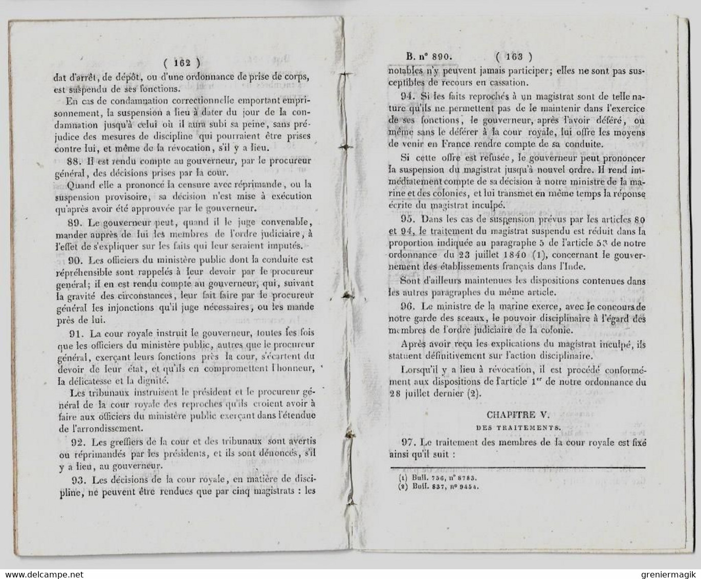 Bulletin Des Lois 890 1842 Organisation De L'Ordre Judiciaire Etablissements Français De L'Inde/Brevets D'invention... - Décrets & Lois