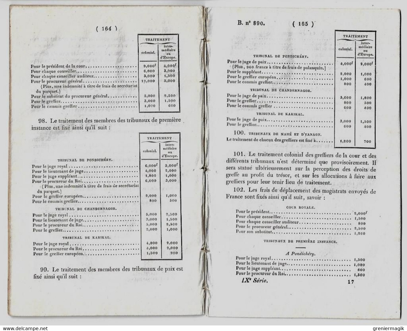 Bulletin Des Lois 890 1842 Organisation De L'Ordre Judiciaire Etablissements Français De L'Inde/Brevets D'invention... - Décrets & Lois