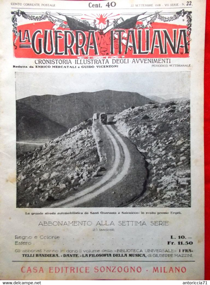 La Guerra Italiana 22 Settembre 1918 WW1 Salonicco Palli Venuti Romeo Volantino - War 1914-18