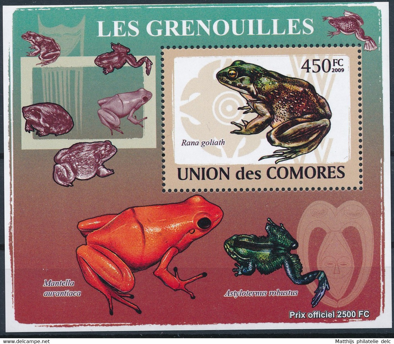 NB - [38618]TB//**/Mnh-Comores 2009 - BL1522, Bloc Spécial, Animaux & Faune, Reptiles & Batraciens, Les Grenouilles. - Grenouilles