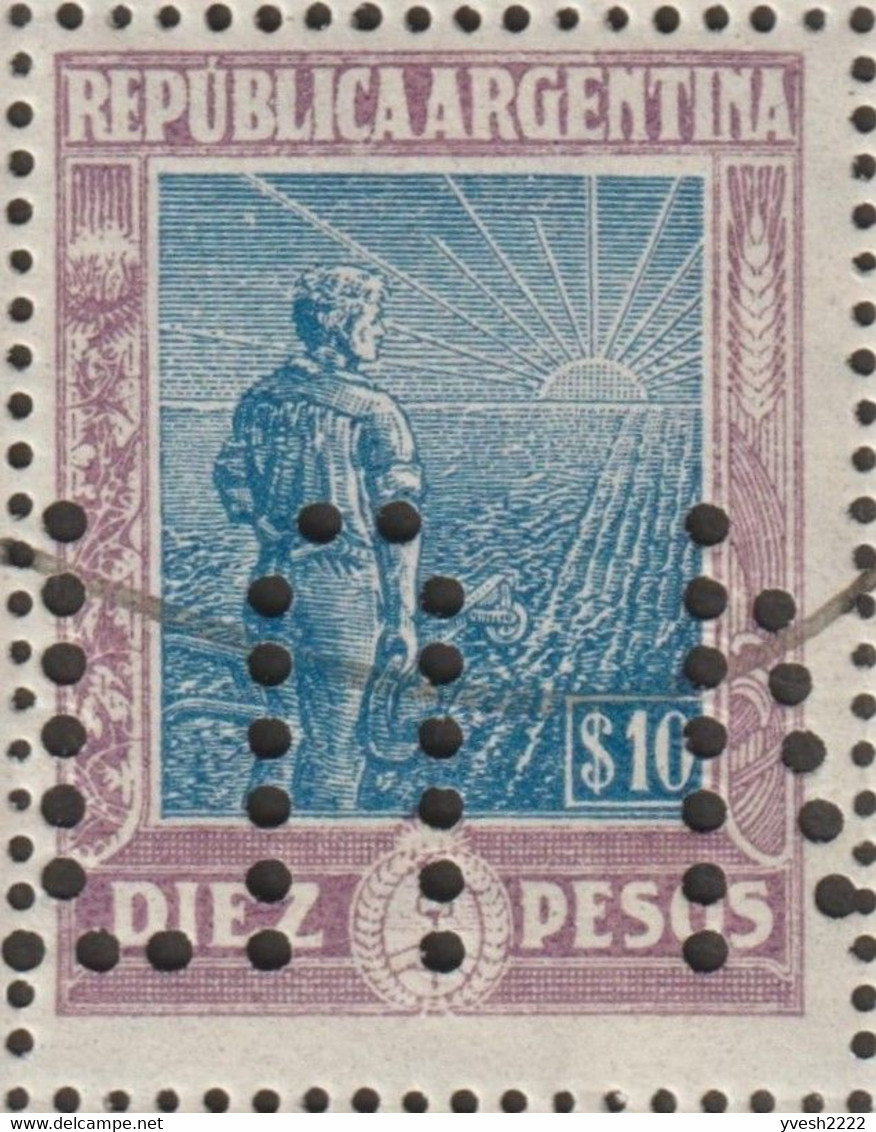 Argentine 1916 Y&T 210 Bloc De 15, Perforés INUTILIZADO. Annulations Manuelles. Timbres à 10 Pesos, Agriculteur - Agriculture