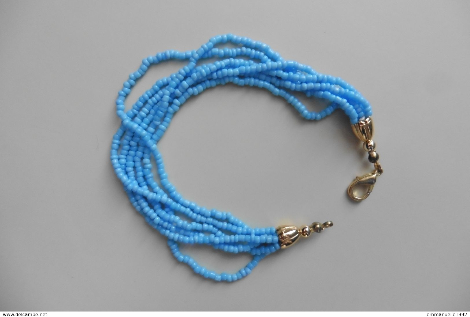 Bracelet Multi-rangs Torsadé Perles De Rocaille Bleu Turquoise Beau Fermoir Doré - Bracelets