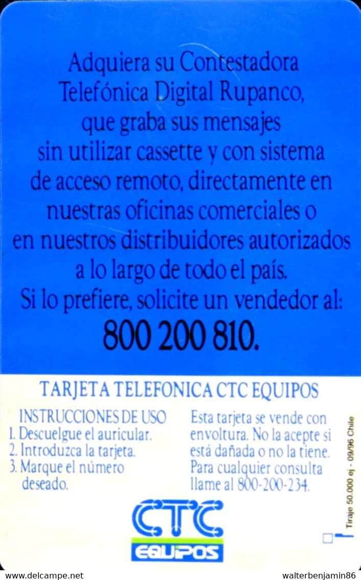 SCHEDA TELEFONICA PHONECARD CHILE RUPANCO 09/96 CHIP BLACK - Chile