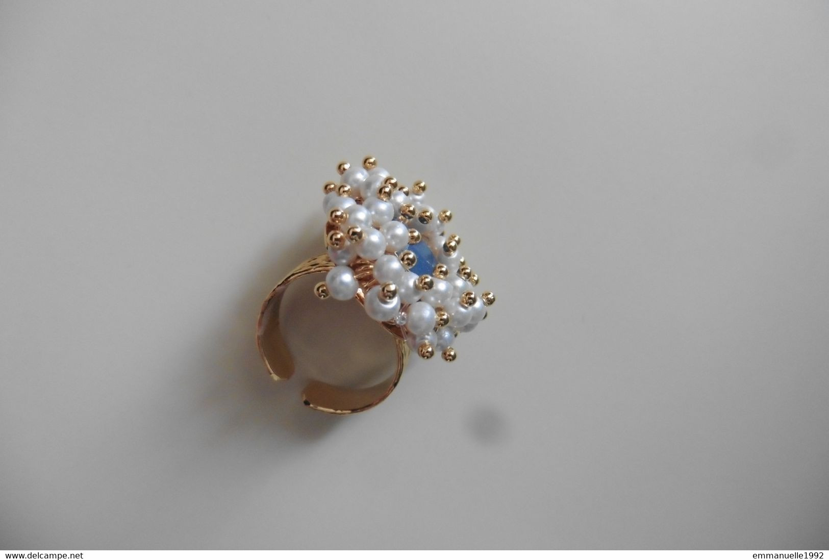Neuf - Bague Réglable Créateur Antoine & Lili Pierre Bleue Perles Blanc Nacré - Ring