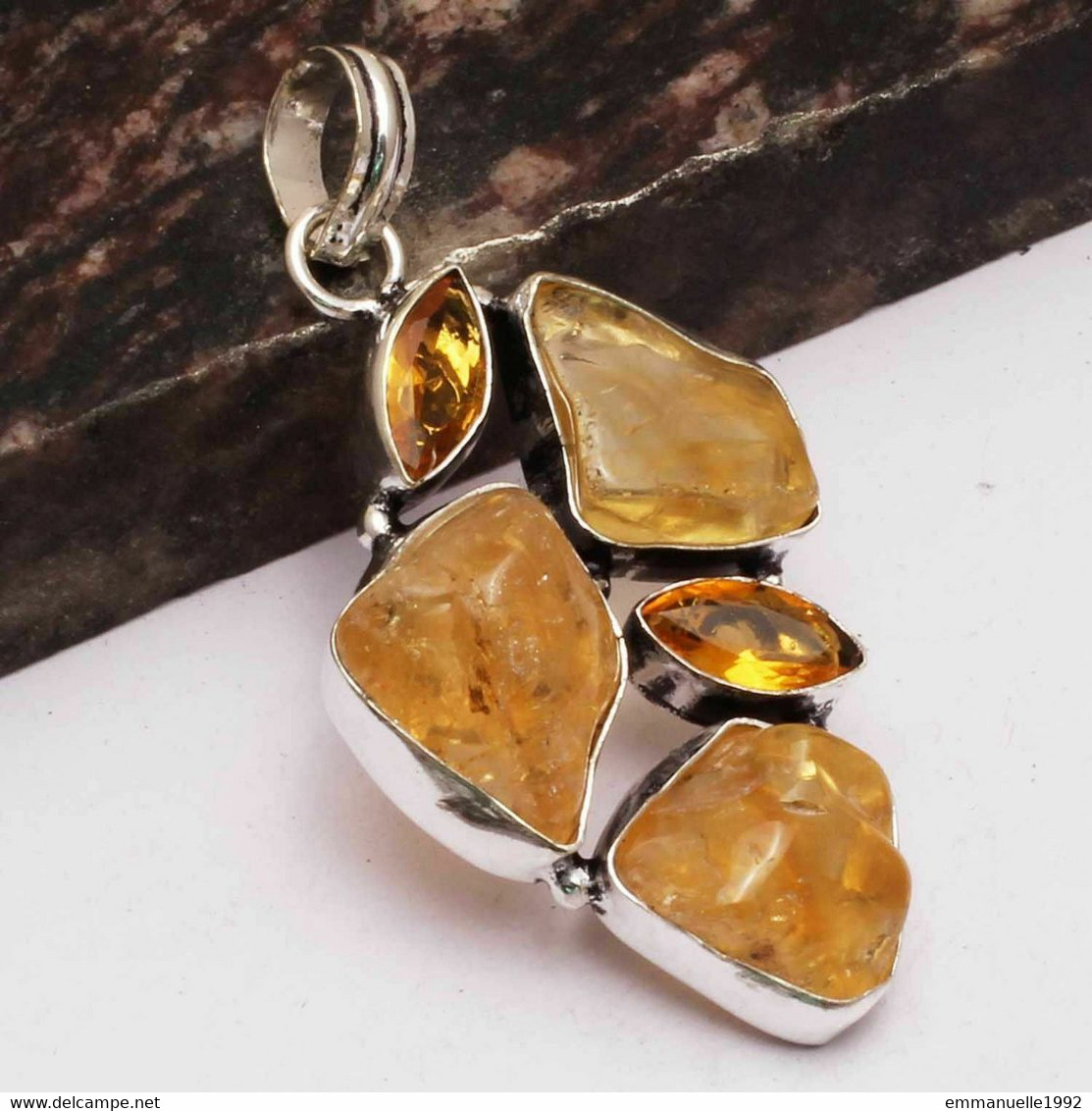 Neuf - Superbe Pendentif En Argent 925 Serti Citrines Brutes Et Citrine Taillée - Pendentifs