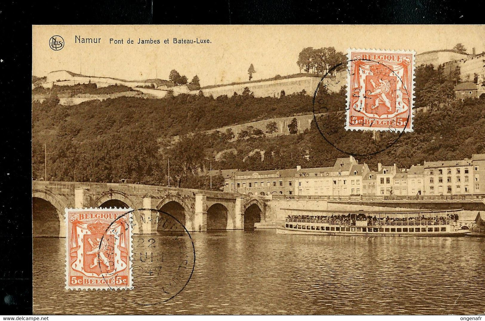 CP ( Namur: Pont De Jambes Et Bateau-Luxe) Obl. AERODROME DE NAMUR (TEMPLOUX) 22/06/1947 - Posta Rurale