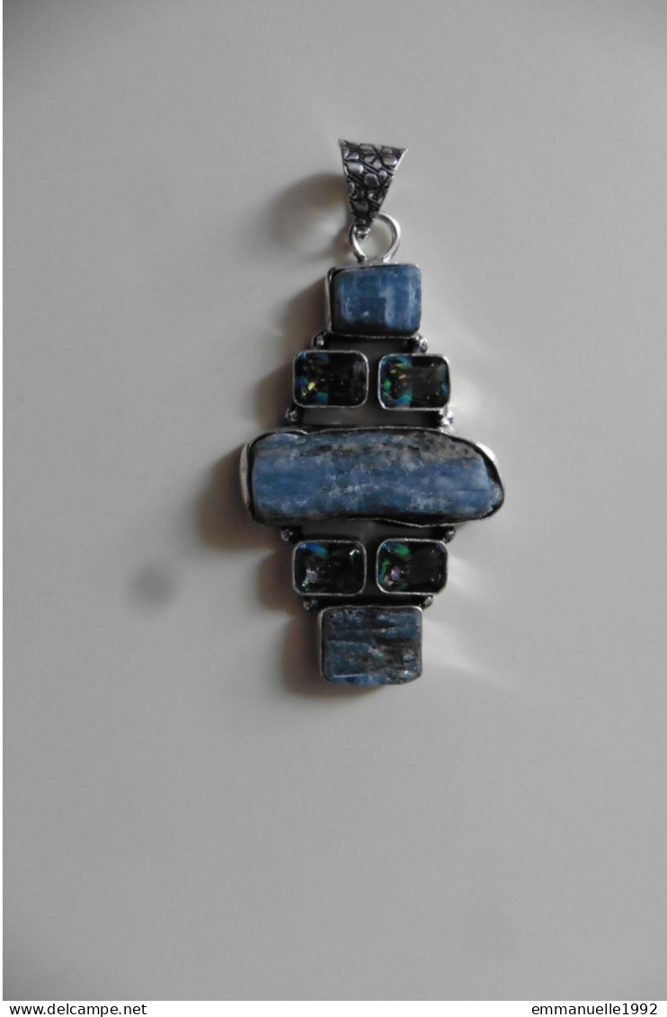 Neuf - Pendentif En Argent 925 Serti Kyanite Gris Foncé Et Mystic Topaze Vertes - Pendentifs