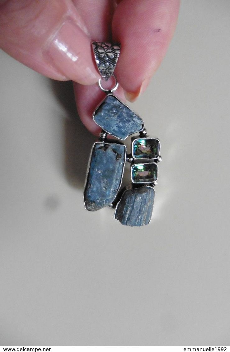 Neuf - Pendentif En Argent 925 Serti Kyanite Gris Foncé Et Mystic Topaze Verte - Pendentifs