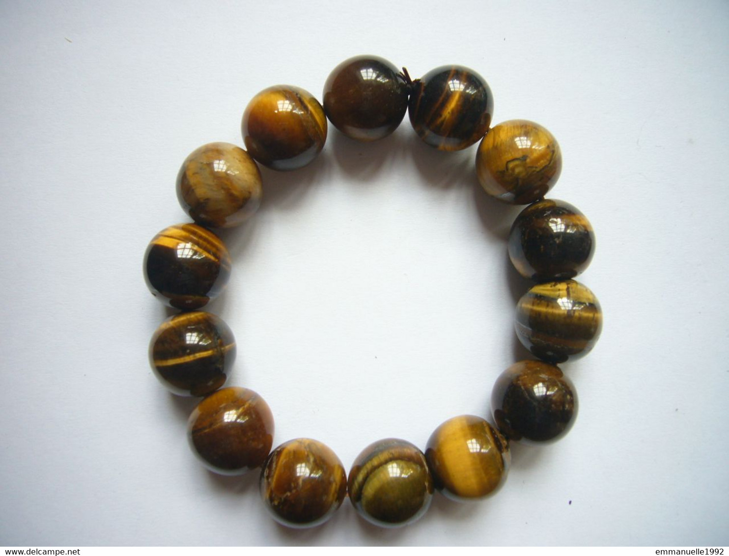 Neuf - Bracelet élastiqué Perles En Pierre Dure Oeil De Tigre 12 Mm - Bracelets