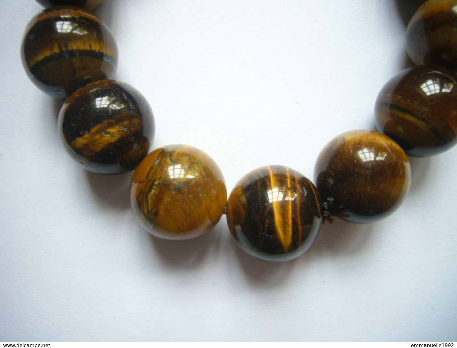 Neuf - Bracelet élastiqué Perles En Pierre Dure Oeil De Tigre 12 Mm - Bracelets