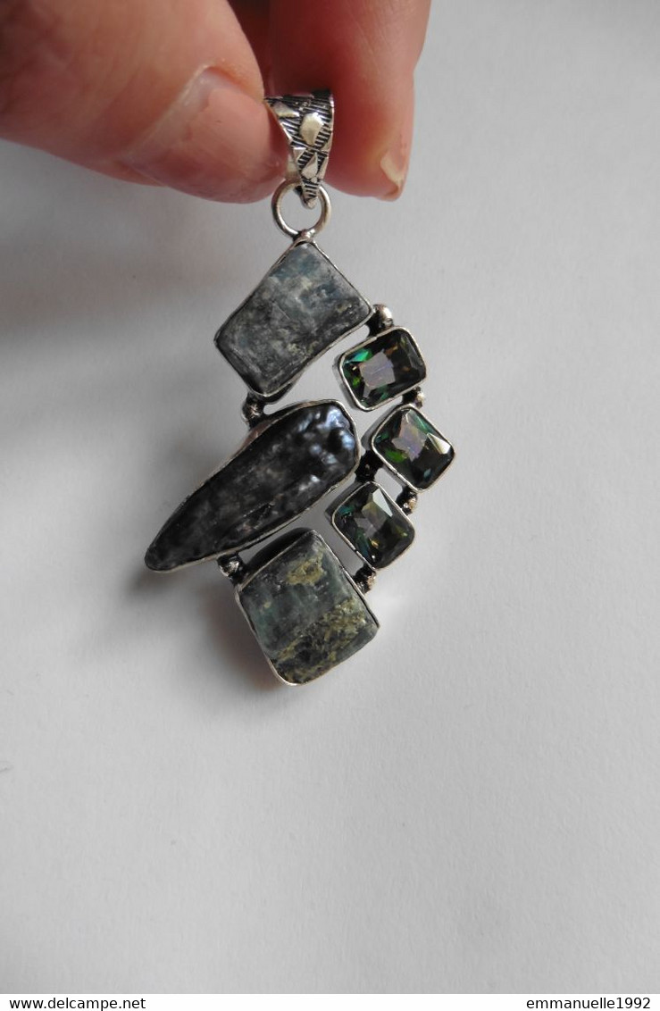 Neuf - Pendentif En Argent 925 Serti Kyanite, Mystic Topaze Vert Et Perle Biwa - Pendentifs