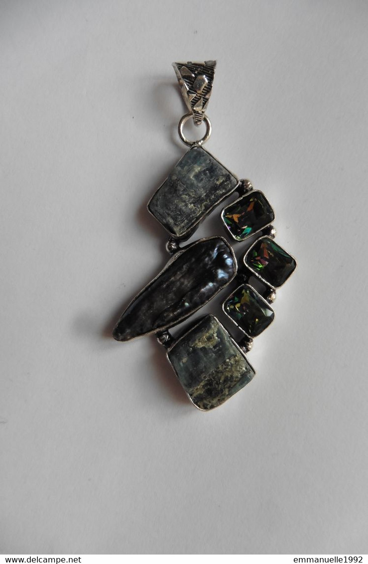 Neuf - Pendentif En Argent 925 Serti Kyanite, Mystic Topaze Vert Et Perle Biwa - Pendentifs