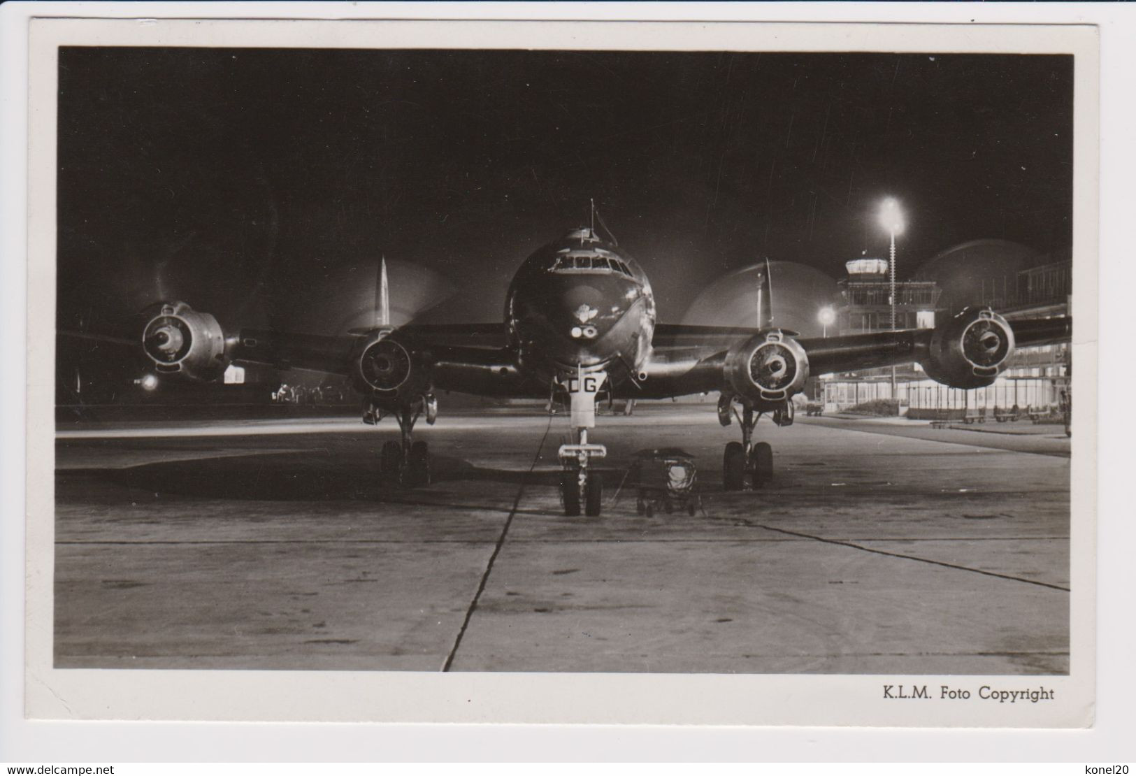 Vintage Rppc KLM K.L.M Royal Dutch Airlines Constellation Aircraft At Night @ Schiphol Amsterdam Airport - 1919-1938: Entre Guerres