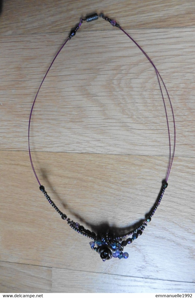 Neuf - Collier Créateur Ras De Cou Perles Rocaille Violet Mauve Fleur Rose 1900 - Necklaces/Chains