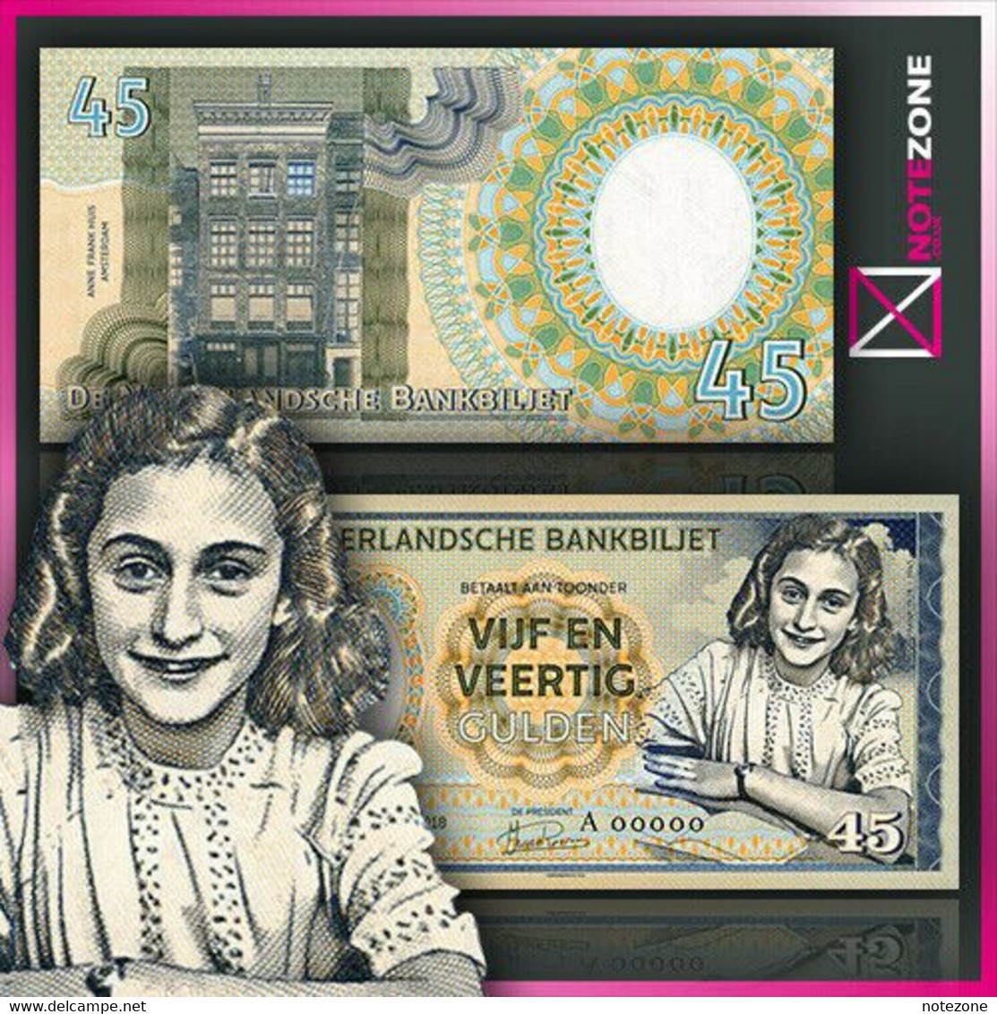 Matej Gabris 45 Gulden Test Private Anne Frank Fantasy Banknote Specimen Note - [7] Sammlungen