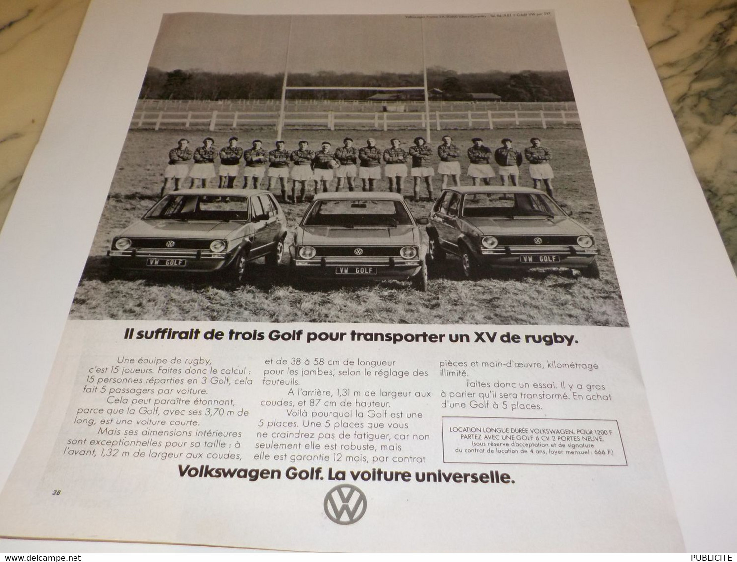 ANCIENNE  PUBLICITE VOITURE GOLF DE WOLKSWAGEN 1977 - Rugby