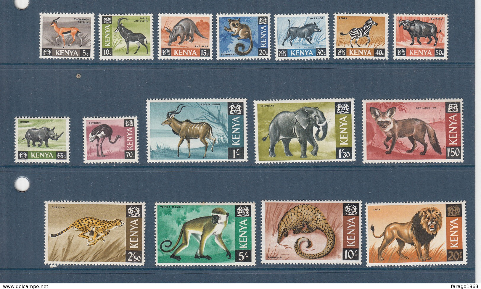 1966 Kenya Animals Definitive Complete Set Of 16 Lion Cheetah Elephant Wild Animals MNH - Kenya (1963-...)