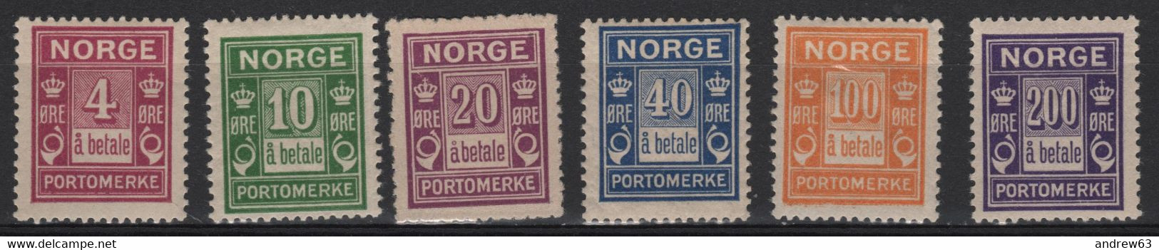 NORVEGIA - Norge - Norwegen - Norway - 1921-1927 - Postage Due 'At Betale' - Yvert T7-T12 - MLH - New - See Back Scan - Unused Stamps