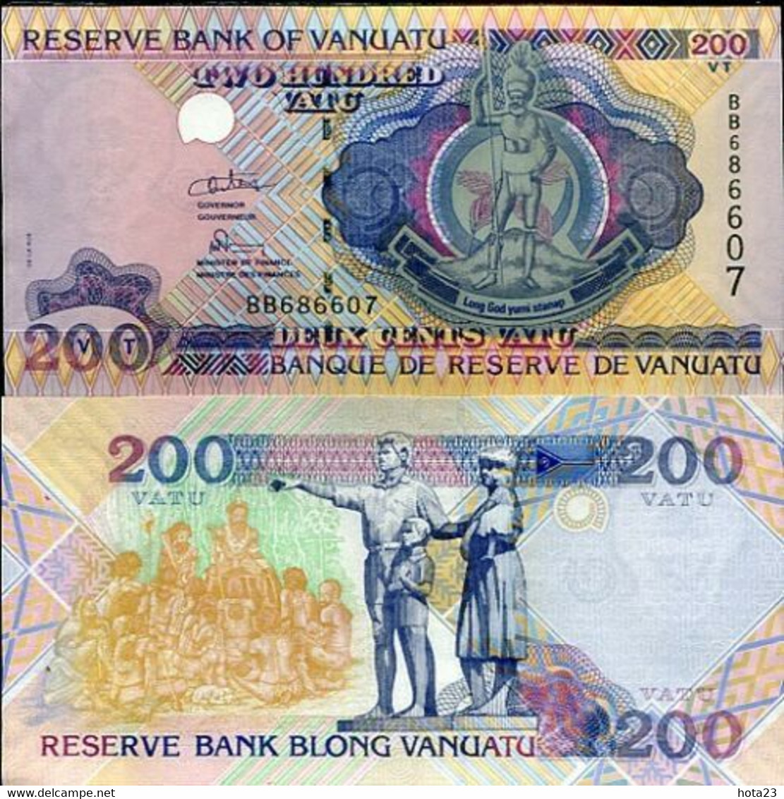 VANUATU 200 VATU ND 1995 P 8 B "BB" PREFIX UNC  MONEY BANK NOTE - Vanuatu