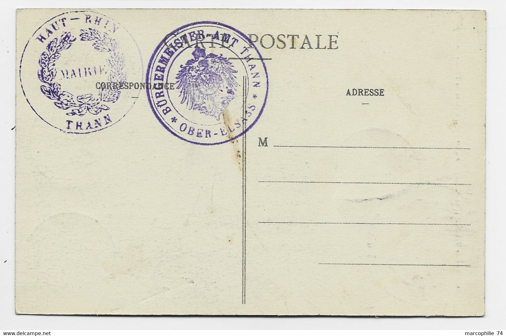 FRANCE BLANC AU RECTO 1CX2+3C THANN ALSACE 3.10.1915  + CACHET DE MAIRIE - 1877-1920: Semi-moderne Periode